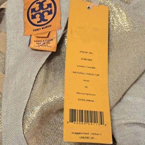 Tory Burch Women's Estee Dress Linen Gold Bias Cut Sleeveless Party Cocktail 10 - Picture 10 of 11